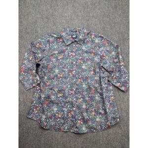 Lands‎ End Womens Floral Print Button Front Shirt 20W 3/4 No Iron Supima Cotton